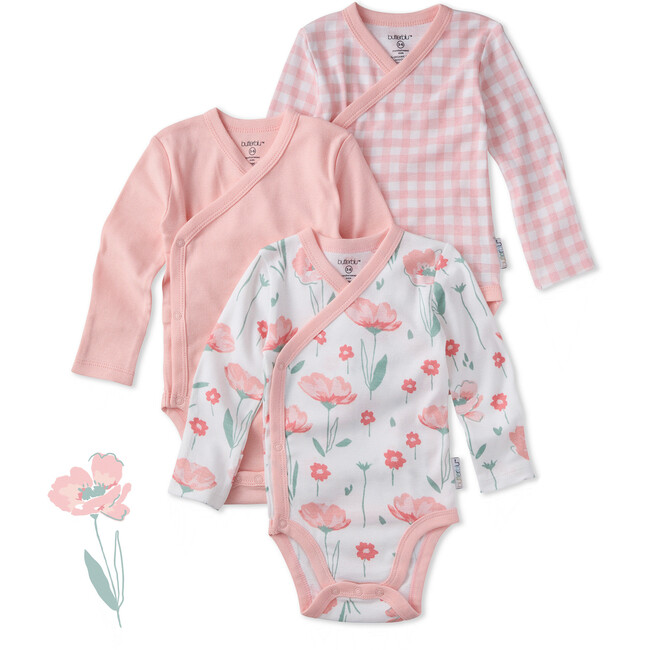 STERLING 3-Pack Side Snap Bodysuit, Floral Fields Check