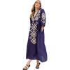 Arianna V- Neck Embroidered Maxi Dress, Navy - Dresses - 4