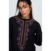 Anai Half Placket Embroidered Blouse, Black - Blouses - 2