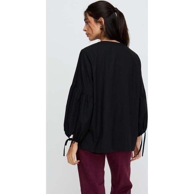 Anai Half Placket Embroidered Blouse, Black - Blouses - 3