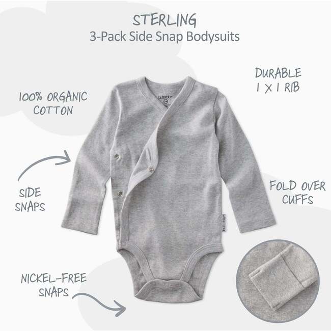 STERLING 3-Pack Side Snap Bodysuit, Gray Twinkle - Onesies - 3