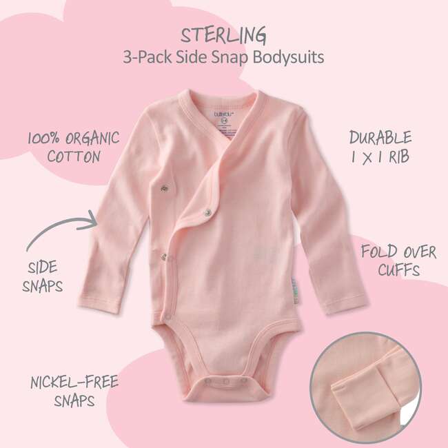 STERLING 3-Pack Side Snap Bodysuit, Floral Fields Check - Onesies - 3