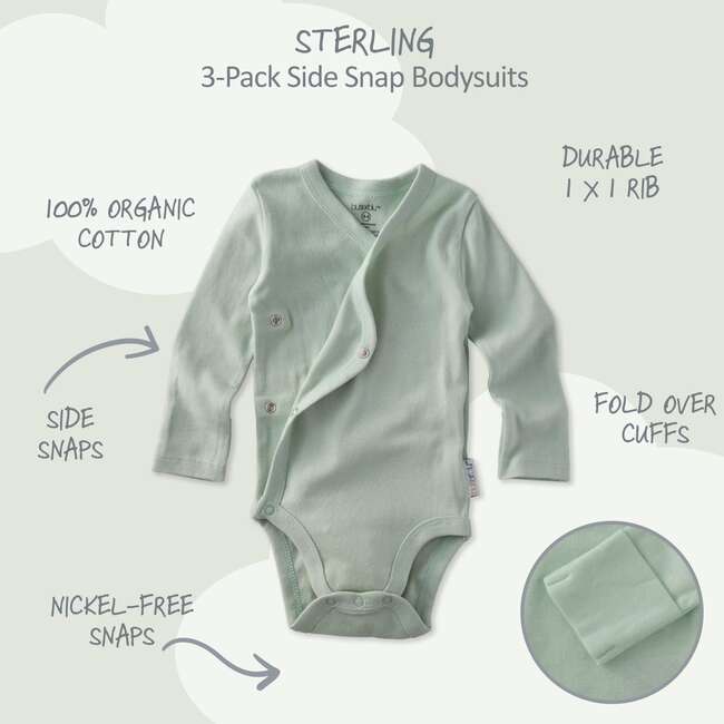 STERLING 3-Pack Side Snap Bodysuit, Seafoam - Onesies - 3