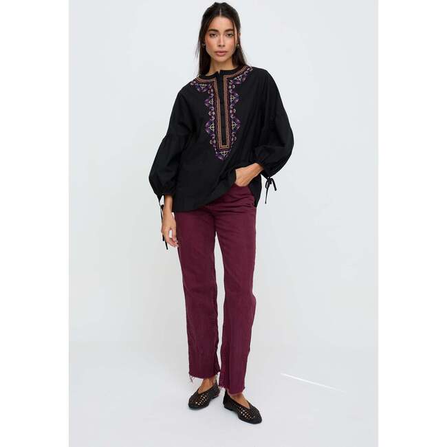 Anai Half Placket Embroidered Blouse, Black - Blouses - 4