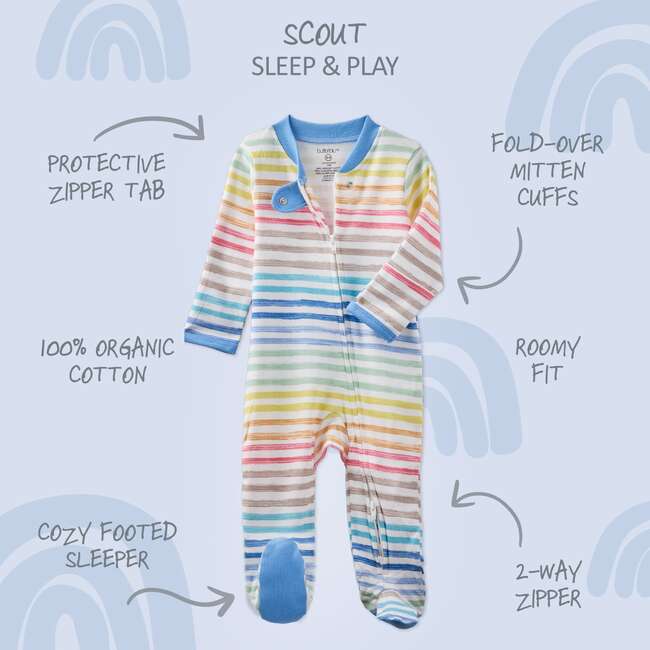 SCOUT Sleep & Play, Sunny Blue Rainbow - Footie Pajamas - 3