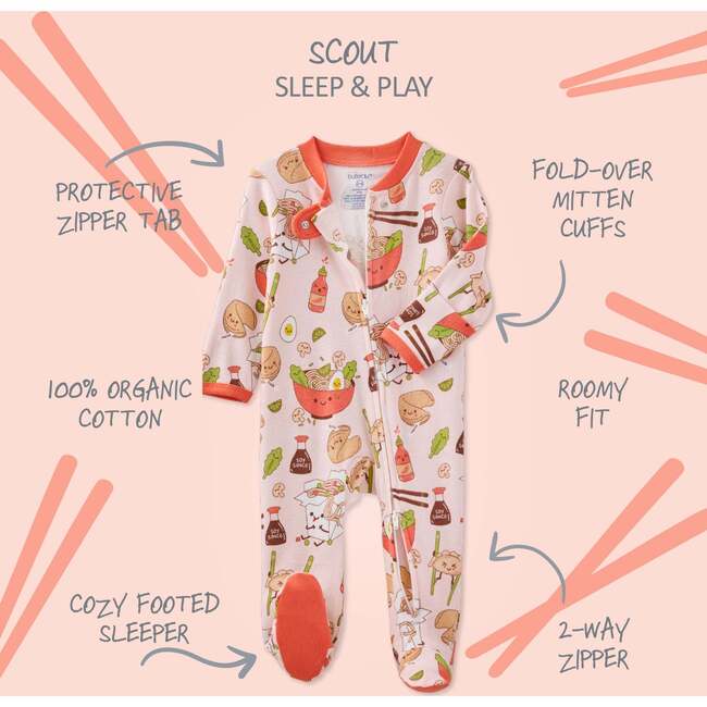SCOUT Sleep & Play, Pink Dim Sum Fun - Footie Pajamas - 3