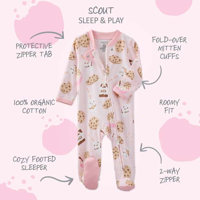 SCOUT Sleep & Play, Pink Milk N Cookies Crew - Footie Pajamas - 3