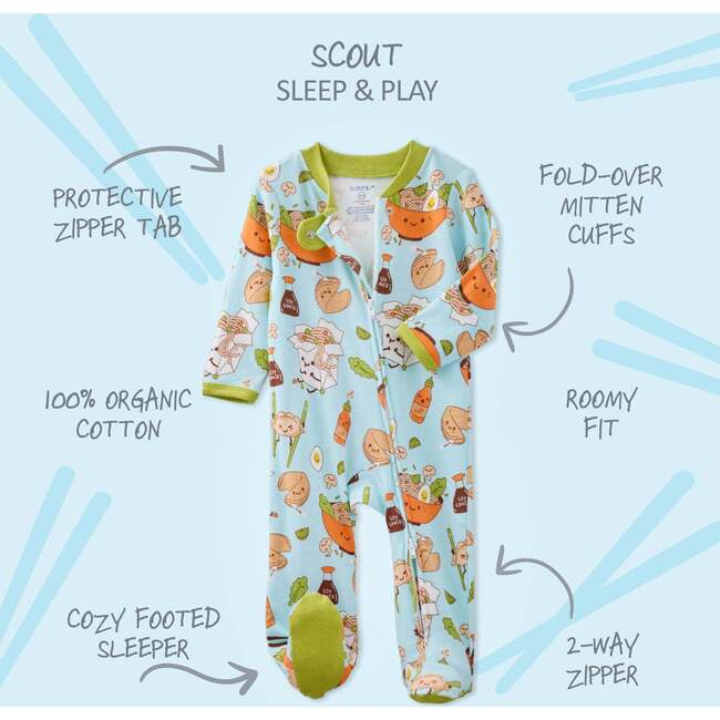 SCOUT Sleep & Play, Blue Dim Sum Fun - Footie Pajamas - 3