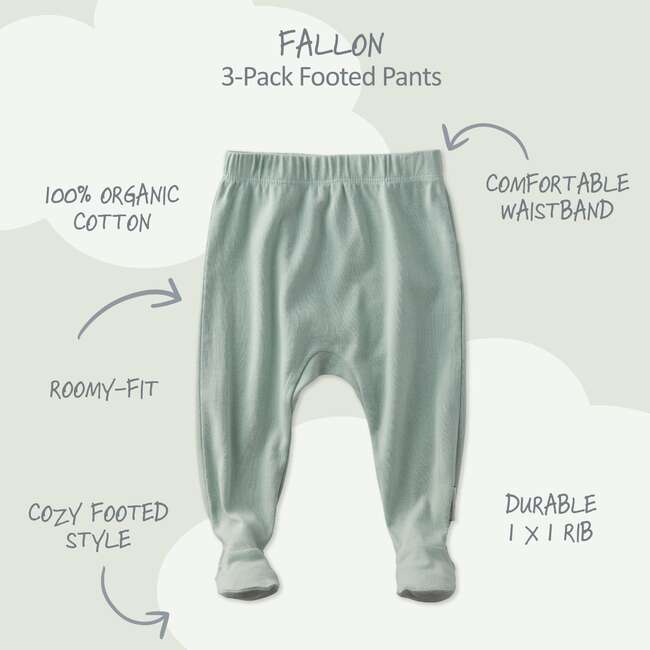 FALLON 3-Pack Footed Pants, Seafoam - Pants - 3