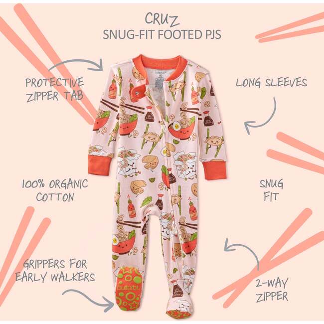 CRUZ Snug Fit Footed Sleeper, Pink Dim Sum Fun - Footie Pajamas - 3