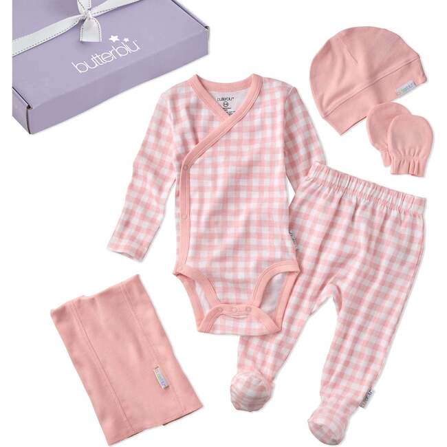CHECK ME OUT BABY 6-Piece Gift Set, Pink Check