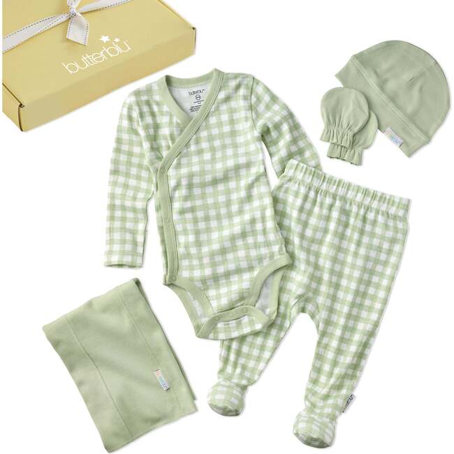 CHECK ME OUT BABY 6-Piece Gift Set, Sage Check