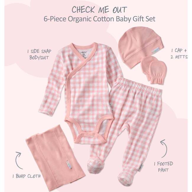 CHECK ME OUT BABY 6-Piece Gift Set, Pink Check - Mixed Apparel Set - 3