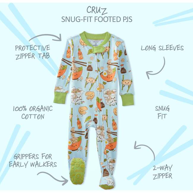 CRUZ Snug Fit Footed Sleeper, Blue Dim Sum Fun - Footie Pajamas - 3