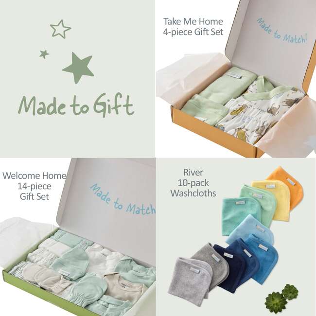 CHECK ME OUT BABY 6-Piece Gift Set, Sage Check - Mixed Apparel Set - 6