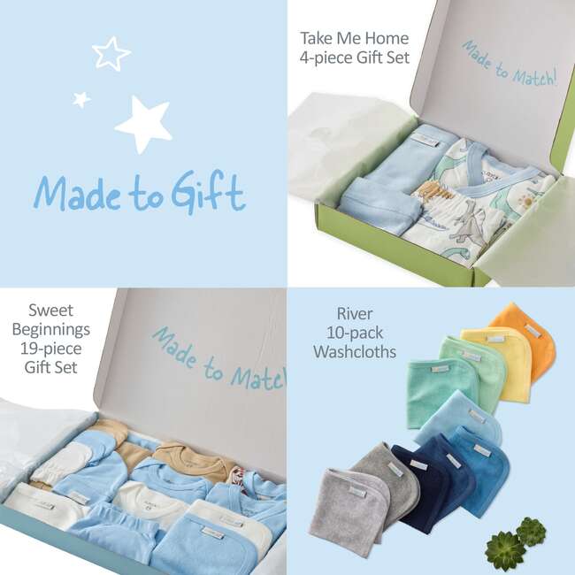 CHECK ME OUT BABY 6-Piece Gift Set, Blue Check - Mixed Apparel Set - 6