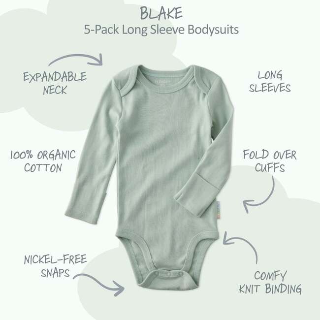 BLAKE 5-Pack Long Sleeve Bodysuit, Seafoam - Onesies - 3