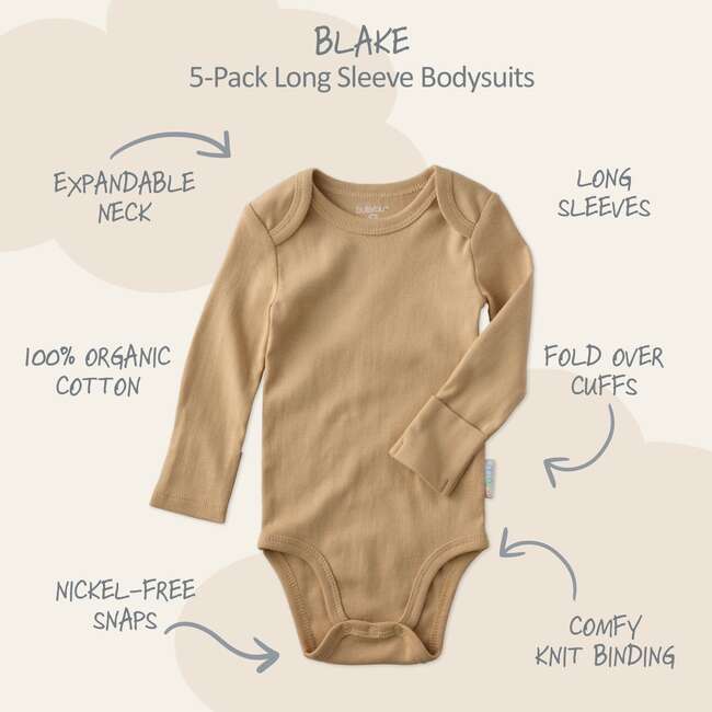 BLAKE 5-Pack Long Sleeve Bodysuits, Terra - Onesies - 3