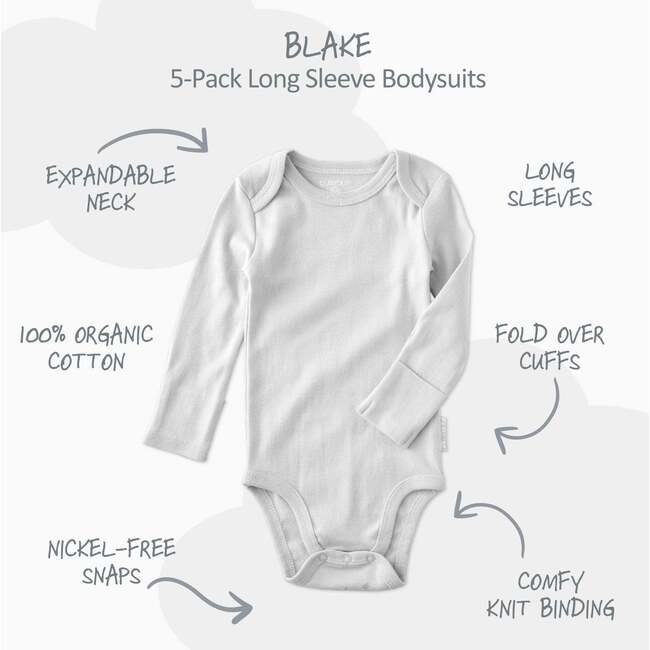 BLAKE 5-Pack Long Sleeve Bodysuits, White - Onesies - 3