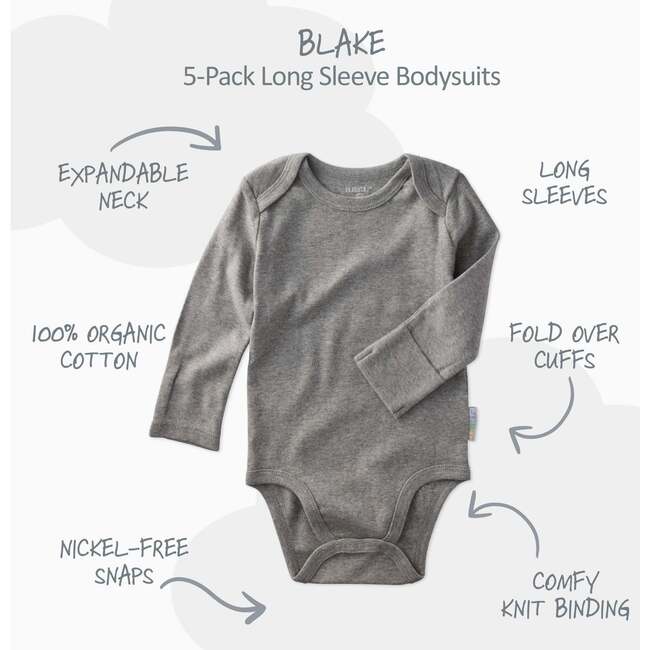 BLAKE 5-Pack Long Sleeve Bodysuit, Stone - Onesies - 3