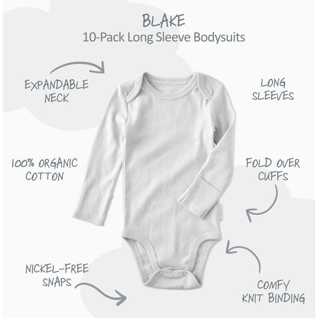 BLAKE 10-Pack Long Sleeve Bodysuit, White - Onesies - 3
