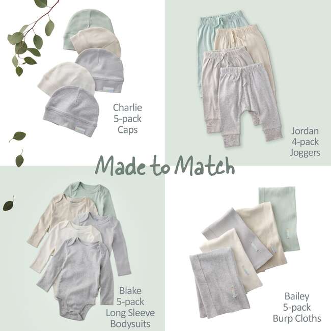 BLAKE 5-Pack Long Sleeve Bodysuit, Seafoam - Onesies - 6