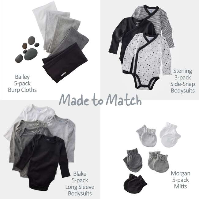 BLAKE 5-Pack Long Sleeve Bodysuit, Stone - Onesies - 6