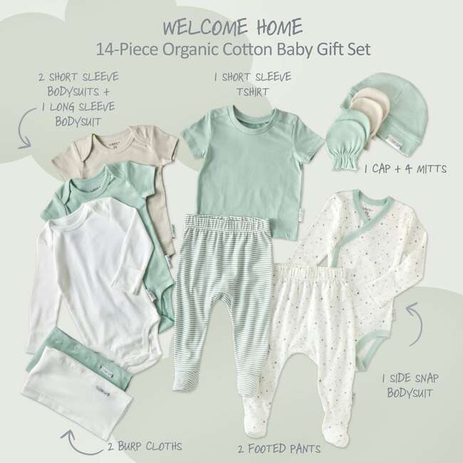 WELCOME HOME BABY 14-Piece Gift Set, Sage Twinkle - Mixed Apparel Set - 3