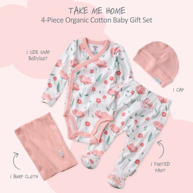 TAKE ME HOME BABY 4-Piece Gift Set, Floral Fields - Mixed Apparel Set - 3