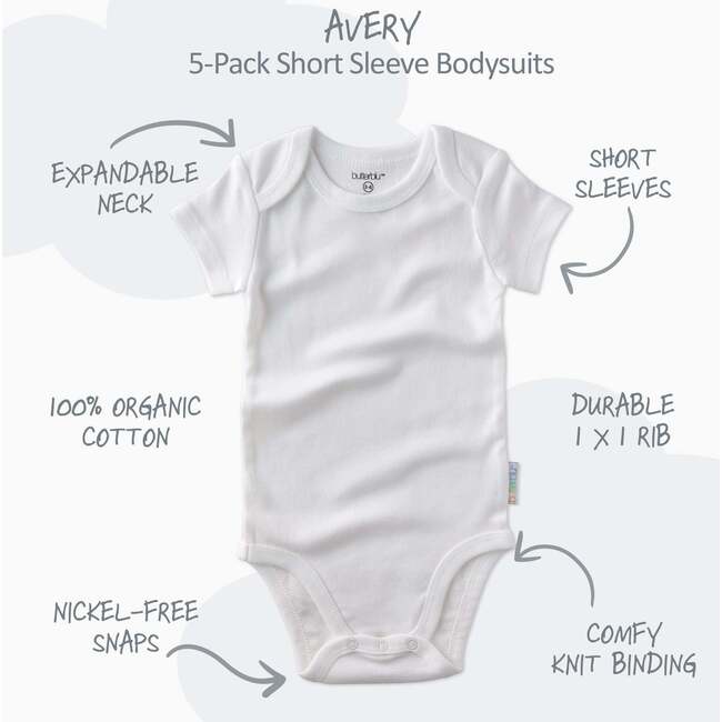 AVERY 5-Pack Short Sleeve Bodysuits, White - Onesies - 3