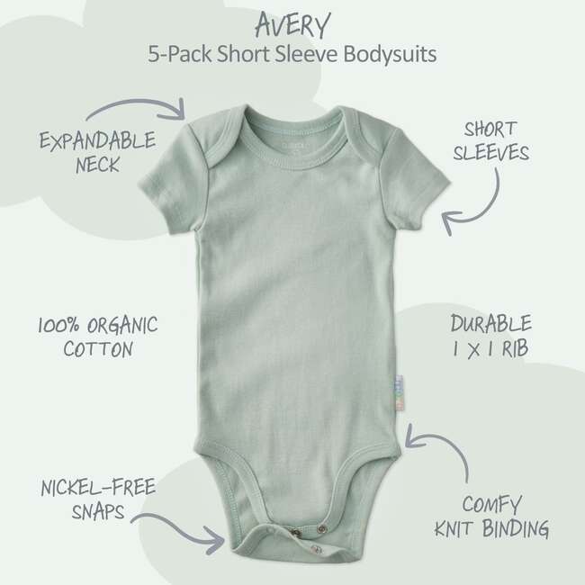 AVERY 5-Pack Short Sleeve Bodysuits, Seafoam - Onesies - 3