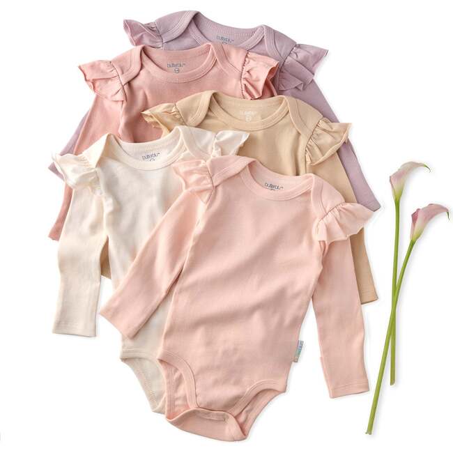 ASHLEY 5-Pack Long Sleeve Ruffle Bodysuits, Sorbet