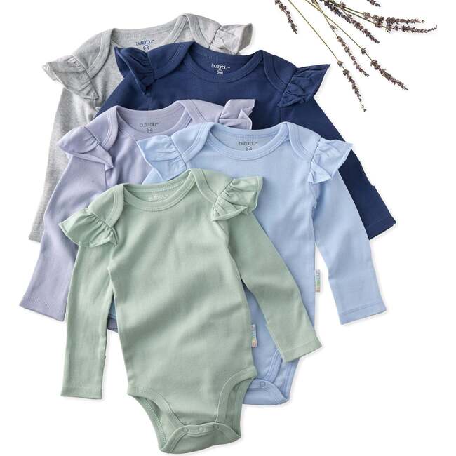 ASHLEY 5-Pack Long Sleeve Ruffle Bodysuits, Frost