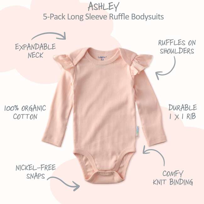 ASHLEY 5-Pack Long Sleeve Ruffle Bodysuits, Sorbet - Onesies - 3