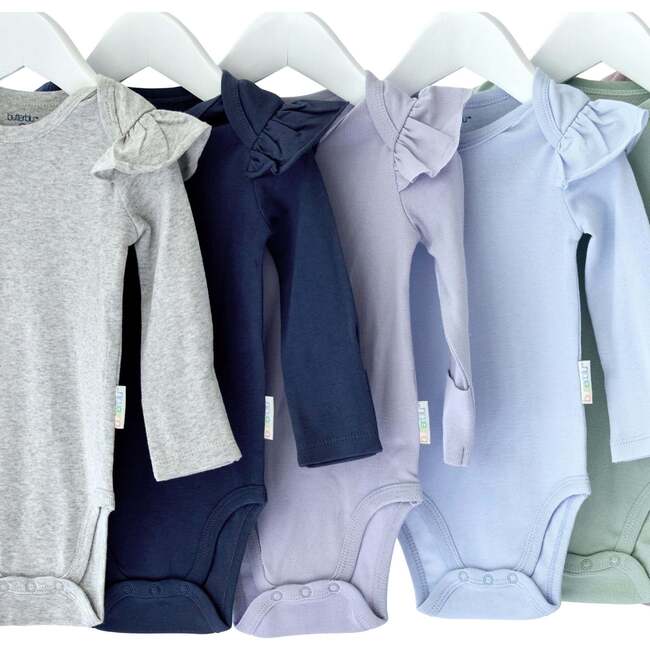 ASHLEY 5-Pack Long Sleeve Ruffle Bodysuits, Frost