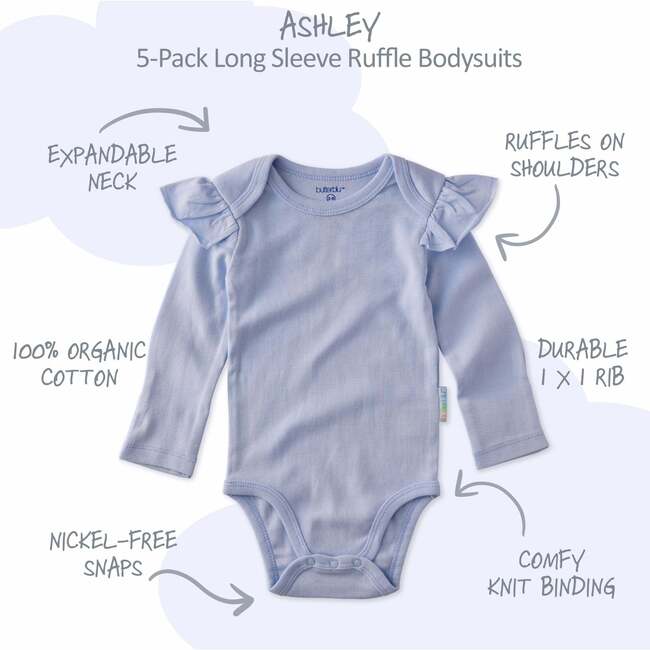 ASHLEY 5-Pack Long Sleeve Ruffle Bodysuits, Frost - Onesies - 3