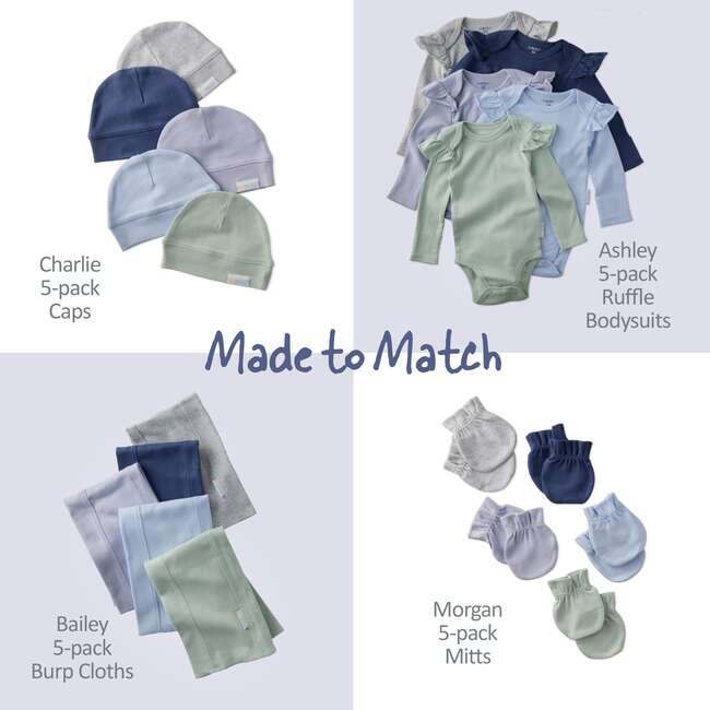 ASHLEY 5-Pack Long Sleeve Ruffle Bodysuits, Frost - Onesies - 6