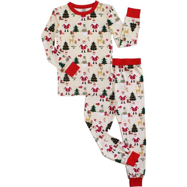 Cozy Christmas Bamboo Long Sleeve Kids Pajama Pants Set Red/Multi