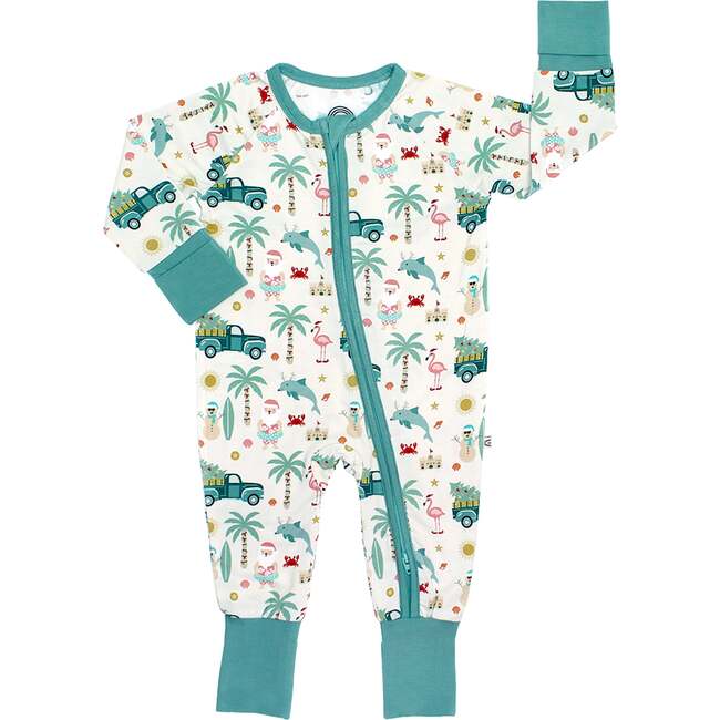 Coastal Christmas Bamboo Convertible Baby Pajama Beige/Multi