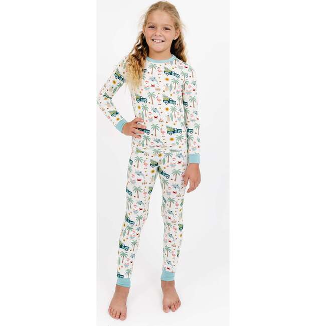 Coastal Christmas Bamboo Long Sleeve Kids Pajama Pants Set Beige/Multi