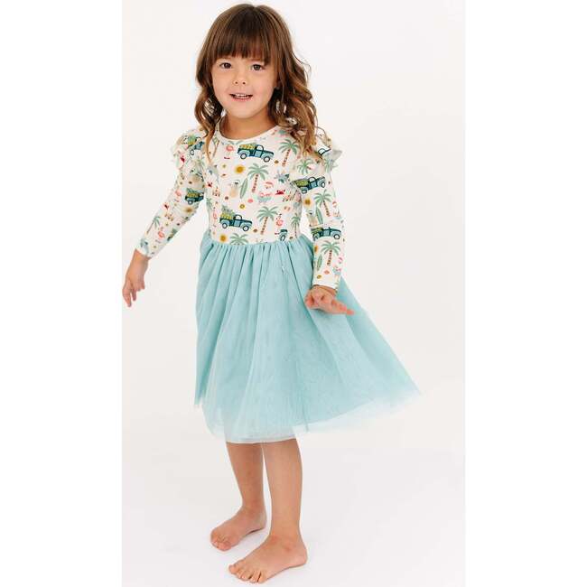 Coastal Christmas Flutter Long Sleeve Tulle Twirl Dress Beige/Multi