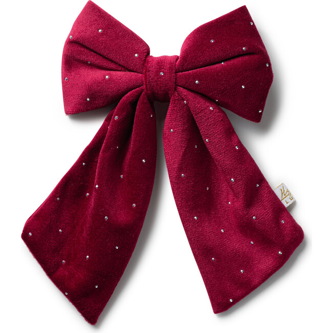 Vivienne Studded Velveteen Double Clip, Scarlet