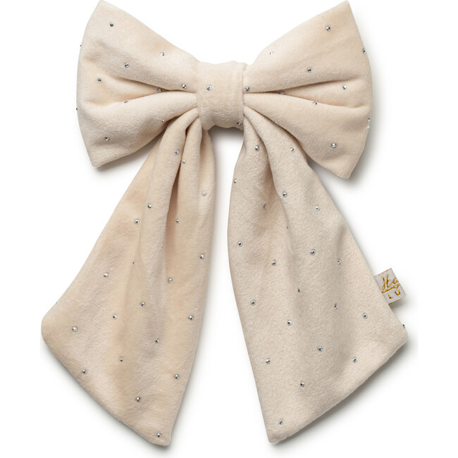 Vivienne Studded Velveteen Double Clip, Ecru