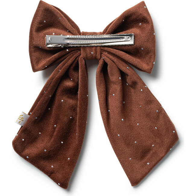 Vivienne Studded Velveteen Double Clip, Chocolate
