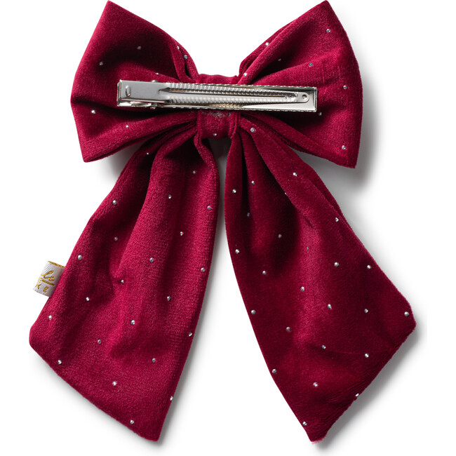 Vivienne Studded Velveteen Double Clip, Scarlet