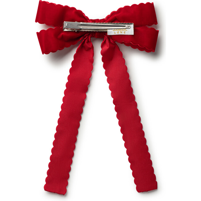 Opaline Velvet Scalloped Long Tail Clip, Scarlet