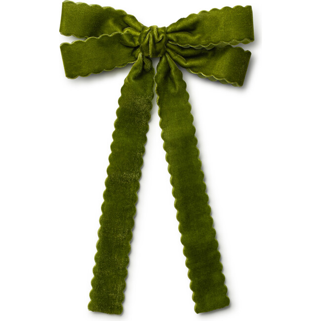 Opaline Velvet Scalloped Long Tail Clip, Olive
