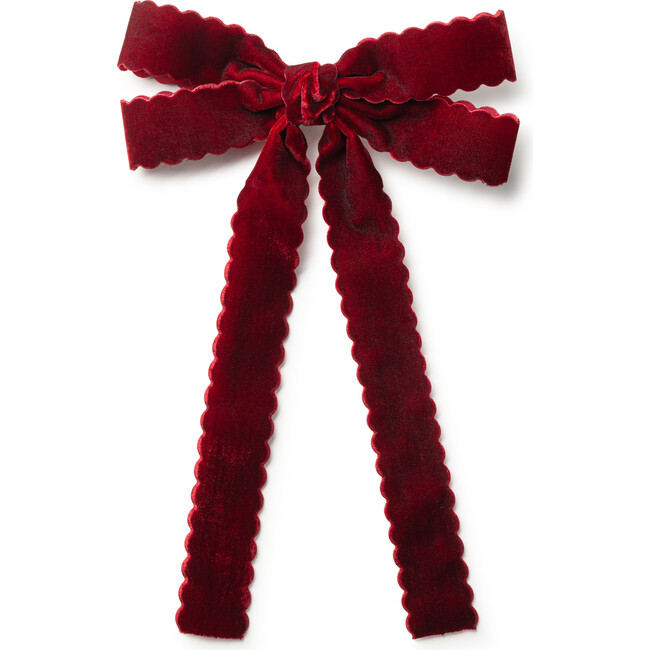 Opaline Velvet Scalloped Long Tail Clip, Ruby