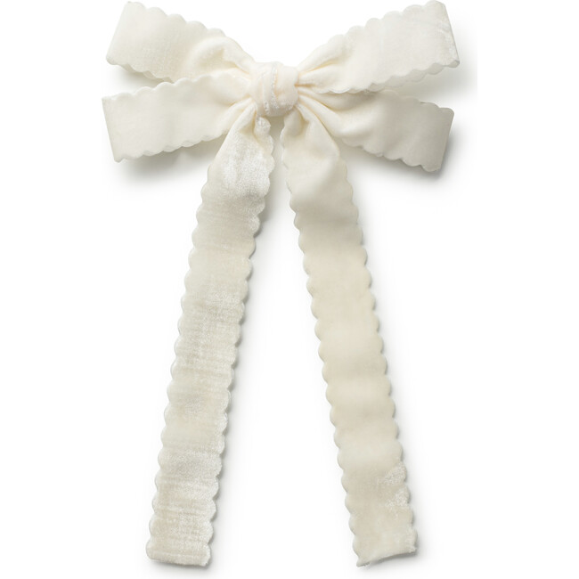 Opaline Velvet Scalloped Long Tail Clip, Ecru