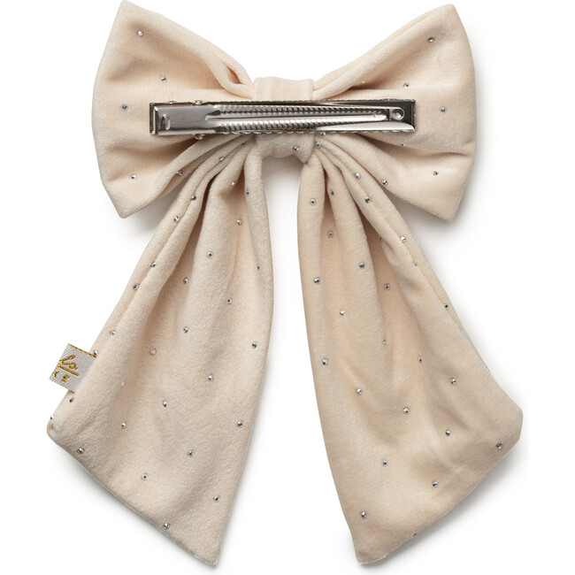 Vivienne Studded Velveteen Double Clip, Ecru